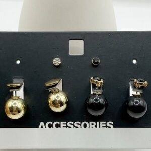 Gold and Black Ball Earrings Set